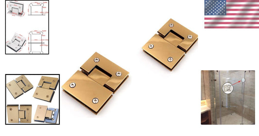 Heavy-Duty 180 Degree Brushed Gold Glass Door Hinges - 2 Pack, 120 lbs Capacity
