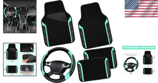 Microfiber Leather Steering Wheel Cover & Waterproof Mats - Universal Fit Combo