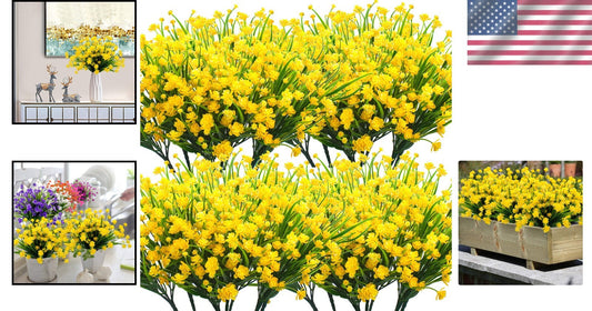 20 Bundle UV Resistant Artificial Flowers for Vibrant Outdoor Décor - Yellow