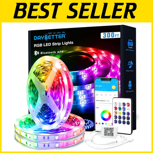 300ft Color-Changing LED Strip Lights with App & Music Sync Control for Bedrooms