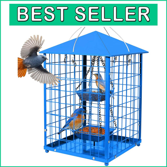 Durable Caged Bird Feeder for Bluebirds - Holds 2lbs, Includes Mealworms Cup
