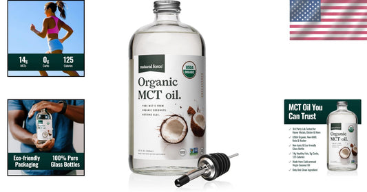 Organic MCT Oil - 32oz Glass Bottle, High-Quality Coconut Oil with 14g MCT