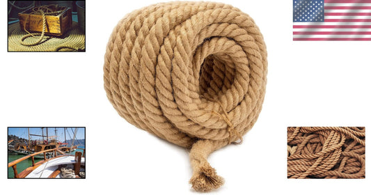 Eco-Friendly Twisted Jute Rope - Strong 50 Ft, 3/4 Inch for Indoor & Outdoor Use