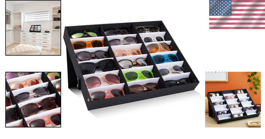 Fashionable 18-Slot Sunglass Holder with PU Leather & Protective Features