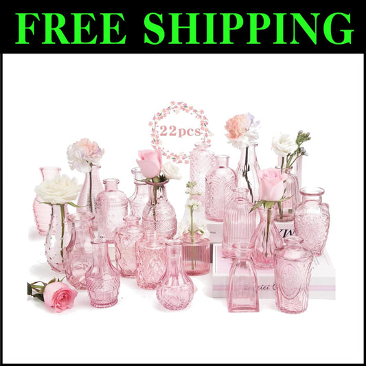 Elegant 22-Pack Pink Flower Vases - Vintage Mini Bottles for Centerpiece Decor