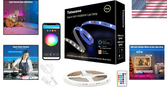 32.8ft RGBWW Smart LED Strip Lights - Voice-Controlled Color Changing Beauty