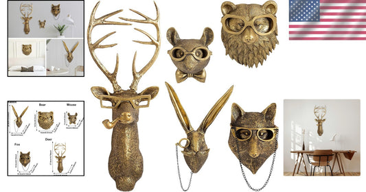 Charming Faux Deer and Animal Head Wall Decor – Elegant Gift Option, Set of 5