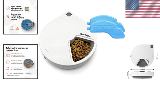 Programmable Automatic Feeder for Cats & Small Dogs - 5 Meal with Ice Packs