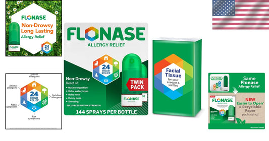 Allergy Relief Nasal Spray with Bonus Tissues - 144 Sprays, Non-Drowsy Formula