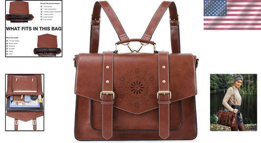 Multifunctional Laptop Backpack & Satchel for Women - 15.6 Inch Vegan Leather