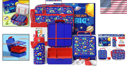 Leak-Proof 4-Compartment Kids Bento Box & Insulated Water Bottle for School Fun