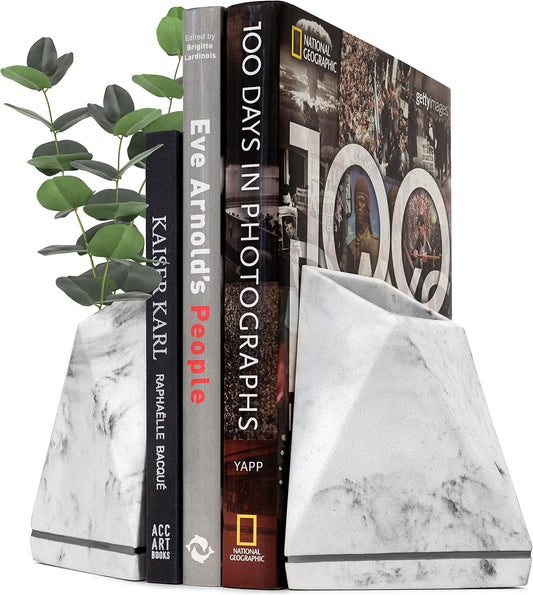 Versatile Non-Slip Bookends in White Marble - Perfect for Kitchen & Office Use