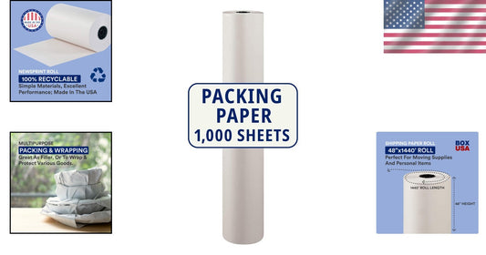 1440' Packing Paper Roll - 1000 Sheets of Eco-Friendly Newsprint for Shipping