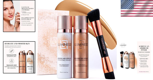 Airbrush Spray Silk Foundation Kit - Medium, Hydrating Primer & Brush Included