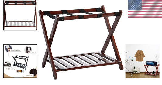 Elegant Walnut Luggage Rack - Sturdy Solid Wood with Convenient Double Levels