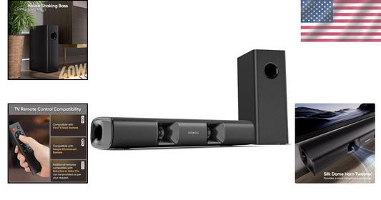 Wall-Mountable 90W Sound Bar with Remote - Compact 2.1 Channel Audio Solution