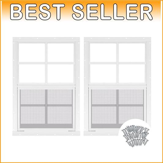 2 Pack 12''x18'' Flush Mount Shed Windows - Tempered Glass & Screen Included