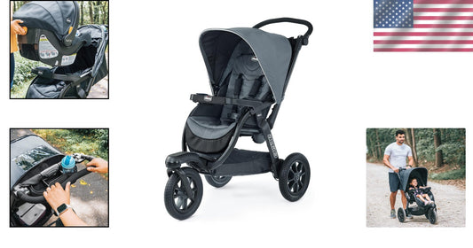 Lightweight Activ3 Jogging Stroller - Eclipse Grey with Adjustable Handle