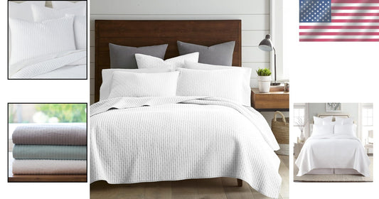 Luxurious 100% Cotton King Quilt Set with Geometric Pattern - Easy Care