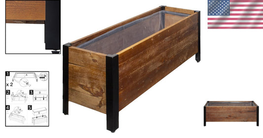 Eco-Friendly Recycled Wood Rectangular Garden Planter - 37 x 13 x 15 Inches