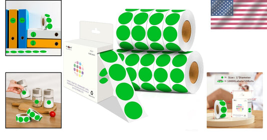 Effortless Organization with 10 Rolls of 10,000 Green Round Adhesive Dot Labels