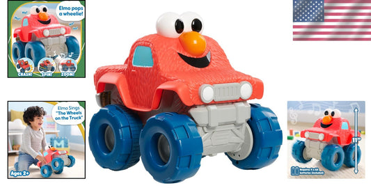 Cute Elmo Monster Truck Toy for Active Play - Pops Wheelies, Sounds, and Phrases