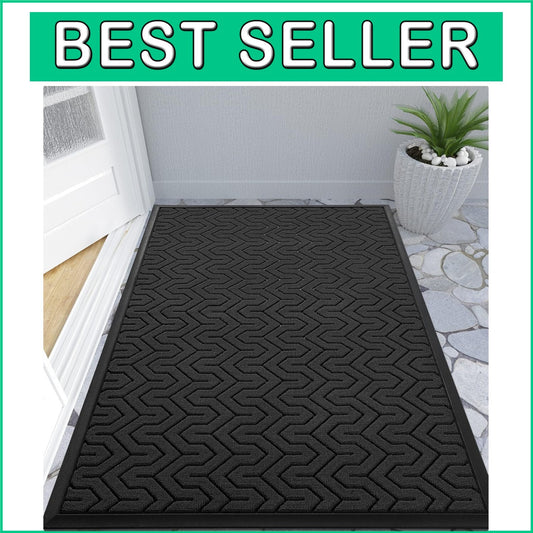 47x32 Heavy Duty Waterproof Doormat - Non-Slip Outdoor Welcome Mat in Black