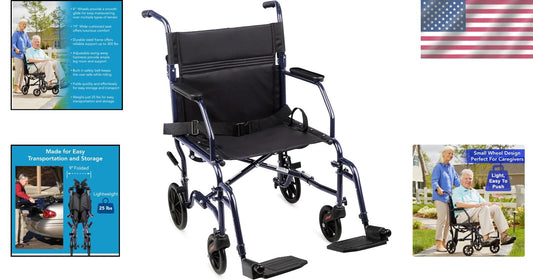 Folding Lightweight Wheelchair with Adjustable Footrests for Easy Travel
