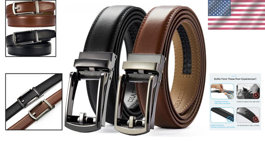 Men's Luxury Leather Ratchet Belt Pack of Two - Adjustable & Scratch Resistant