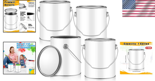 Versatile 4 Pcs 1 Gallon Tin Paint Cans with Lids for DIY Crafts and Supplies