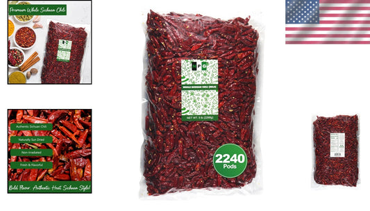 5Lb Authentic Whole Dried Sichuan Chili Peppers - Medium Heat for Spicy Dishes