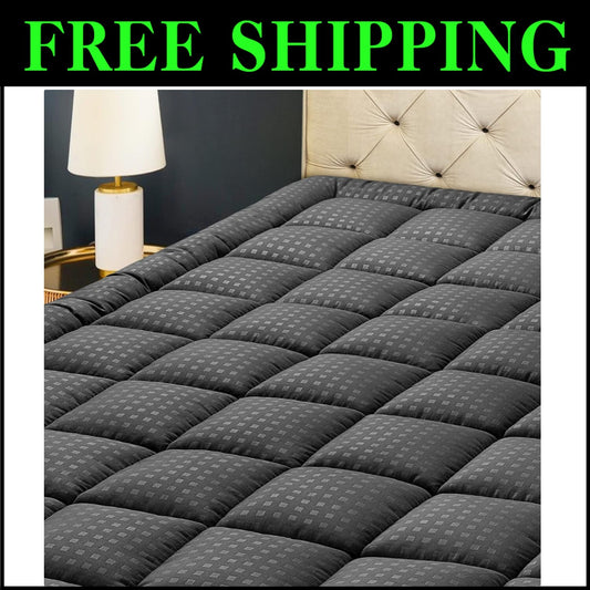Fluffy Quilted King Mattress Pad - Cooling Microfiber with 21" Deep Pocket