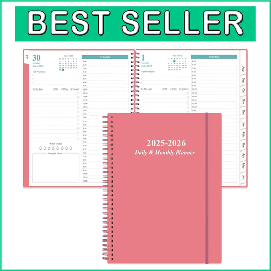 2025-2026 Stylish Daily & Monthly Planner - One Page Per Day, Pink 8.5”x11”