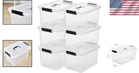Minimalist 12 Quart Clear Storage Box Set with Latch Closure & Black Handles