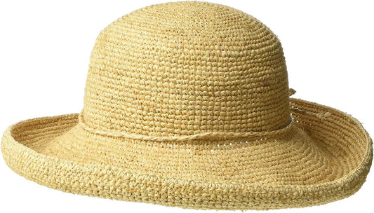 Elegant Packable Women's Crocheted Raffia Hat - Wide Brim 57cm Sun Protection