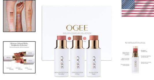 Face Stick Trio - Organic Bronzer, Blush & Highlighter for Effortless Glow