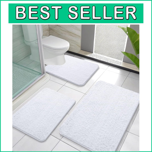 Elegant 3-Piece Bath Rug Set - High Pile Chenille Mats for Luxurious Comfort
