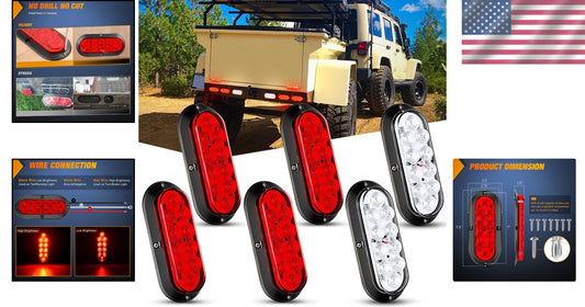 Super Bright 6-Inch Oval LED Trailer Tail Lights - Waterproof 6PC Set for Trucks