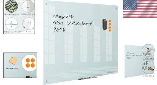 Frameless Magnetic Glass Dry Erase Board 48x36 - Elegant Wall-Mounted Solution