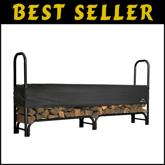 8' Heavy Duty Outdoor Firewood Rack with Adjustable Cover - Rust-Proof Steel