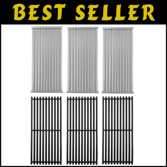 Durable 17'' Cast Iron Grill Grates & Infrared Emitter Set for Charbroil Grills
