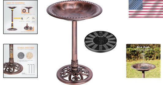Lightweight Antique Garden Bird Bath with Solar Fountain for Wildlife Attraction