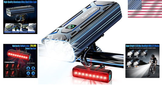 10-Mode LED Bike Headlight & Taillight Set - 48+ Hours Runtime & Safety Features