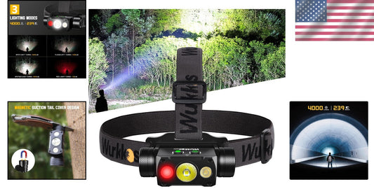 Adjustable 4000 Lumen LED Headlamp with Red Light & IP67 Waterproof Design