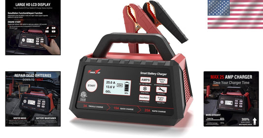 Fully Automatic 3/15/25 Amp 12V Battery Maintainer - 8-Stage Charging Program