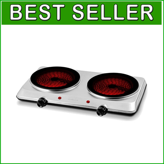 Efficient Double Burner Electric Stove with Easy Clean Glass and Safety Features