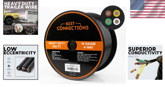 Durable 4 Conductor Trailer Wire - 14 Gauge 100ft Heavy Duty Weatherproof