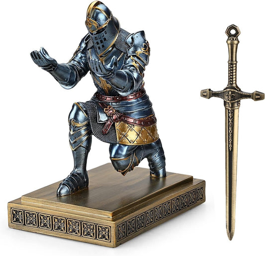 Unique Blue Knight Desk Organizer - Perfect Pen Holder with Sword Letter Opener