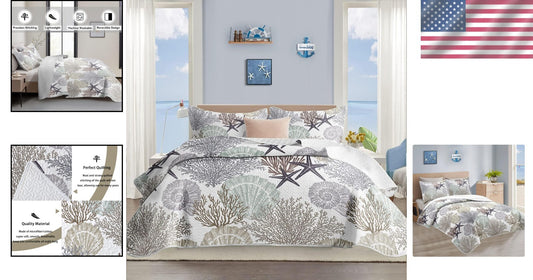 Elegant Coastal 3-Piece Microfiber Quilt Set - Perfect Beach-inspired Decor