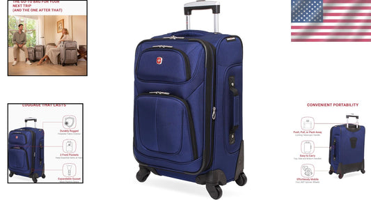 Blue 21-Inch Expandable Carry-On Luggage with Multi-Directional Spinner Wheels